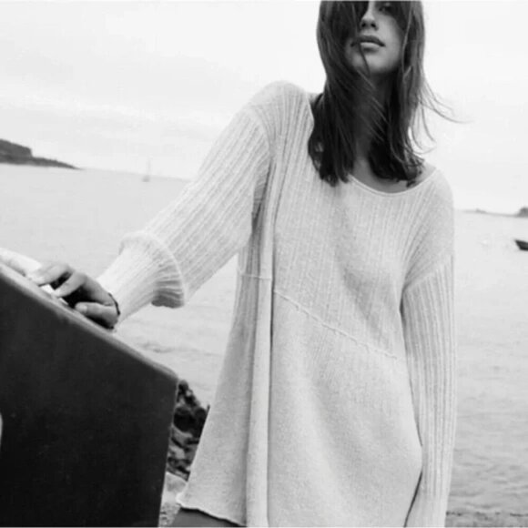 Free People Beach Delancey Neutral Beige Sweater Tunic - Picture 1 of 7